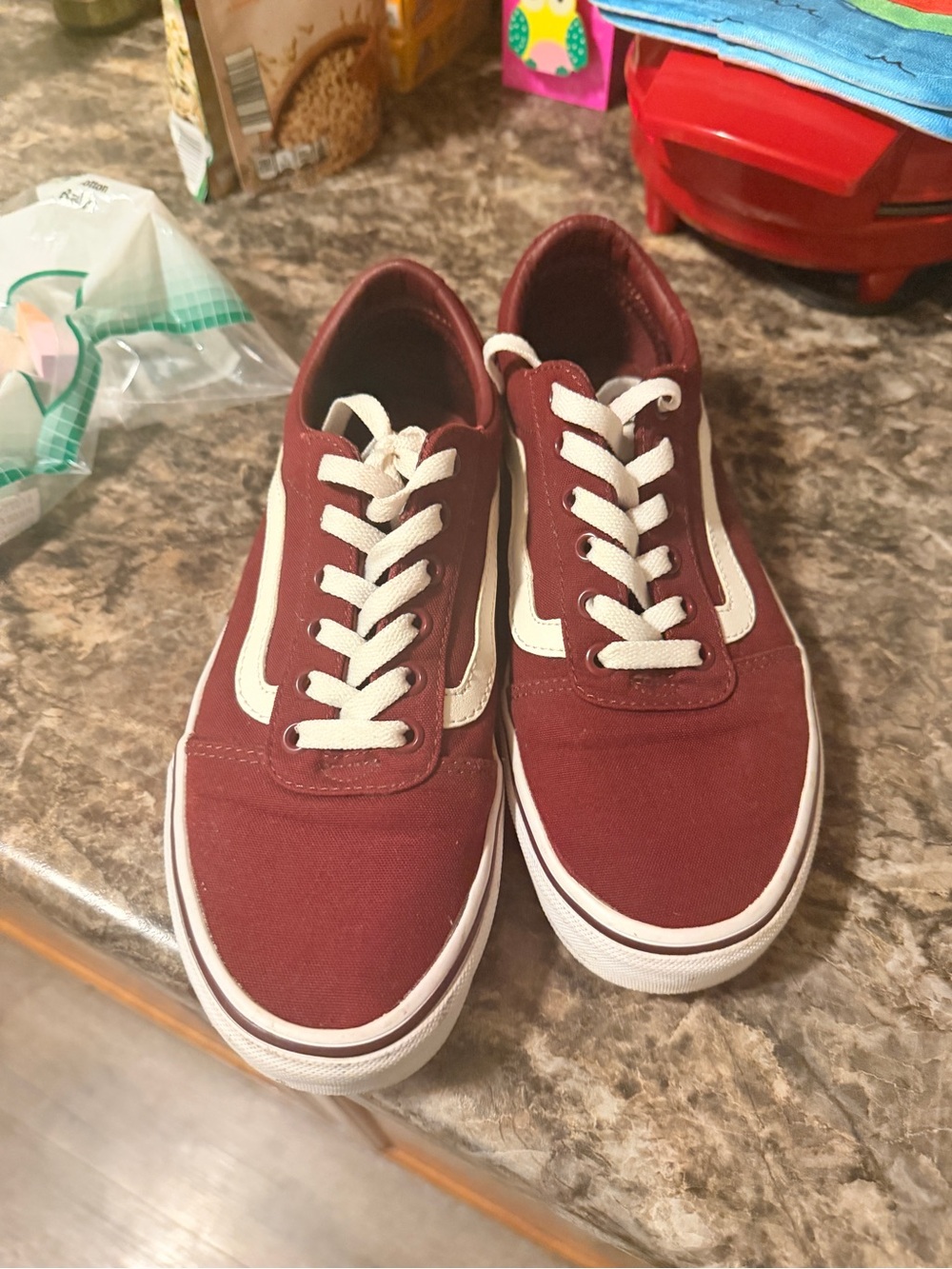 Vans Low-Top Canvas Sneakers in Burgundy and White